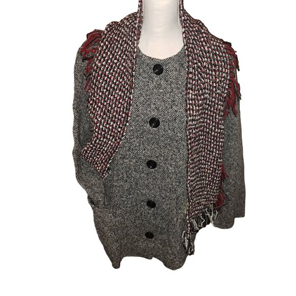 SALE!!! NEW - Large made in Ireland-Black Tweed wool Button Front Jacket & Scarf - Picture 6 of 10